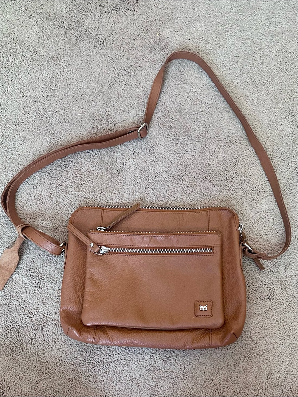 The Sak - Wise Owl - Genuine Leather Crossbody Purse - Cognac Brown